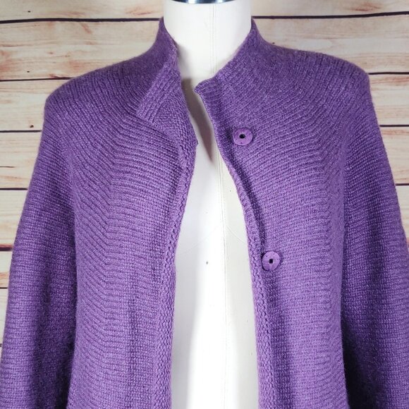 Purple Eileen Fisher Chunky Knit 100% Cashmere Cardigan/Topper - Picture 2 of 9